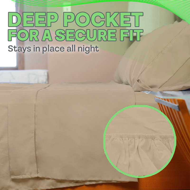 Ultra Soft Bamboo Sheet Set - 4 Pc Set - Wrinkle Resistant - Cooling Sheets with Deep Pockets, Light Khaki