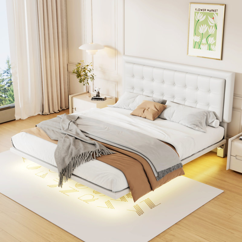Lit plateforme en cuir Amaryah, Blanc