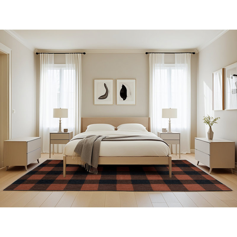Tapis damier noir lavable à la machine, Rectangle de 5 pi x 8 pi