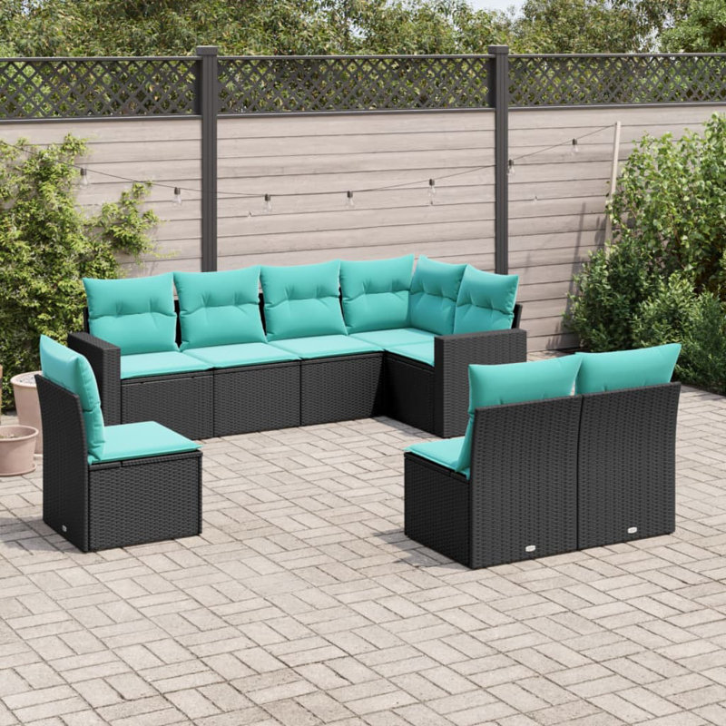 Ensemble de canapé de jardin en polyuréthane, Bleu sarcelle, Noir