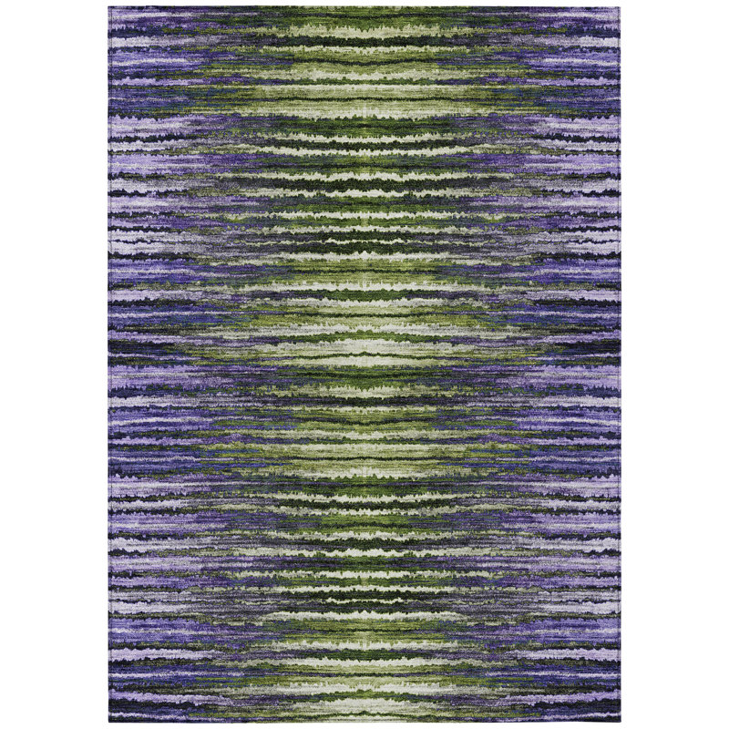 Tapis intérieur lavable rayé mauve et lilas 5 pi x 8 pi