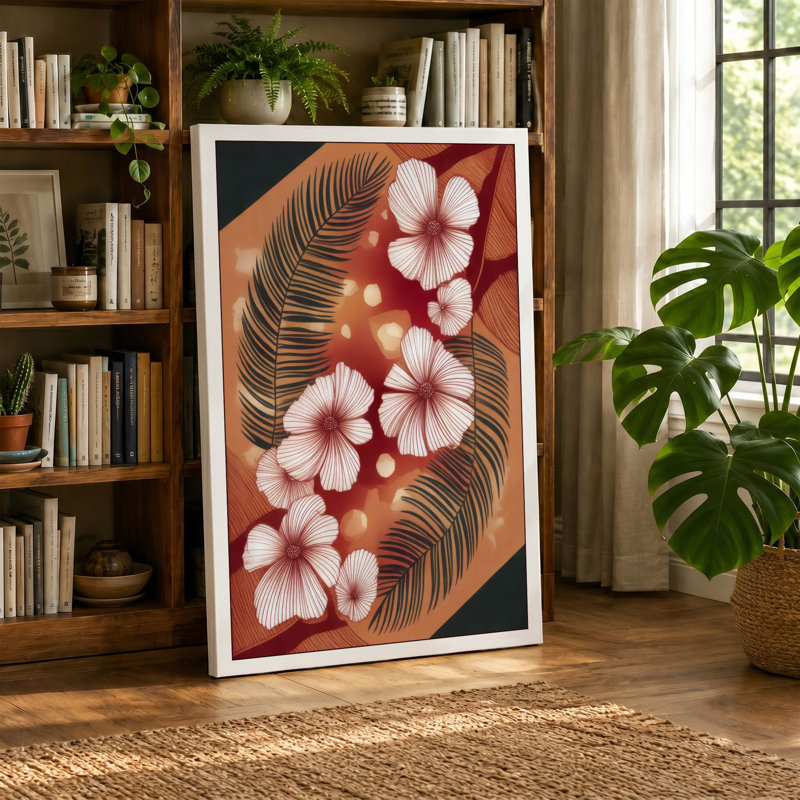 Feathered Blossoms Botanical - Wrapped Canvas, 30x20 - 76.2 x 50.8 cm, Taupe Border