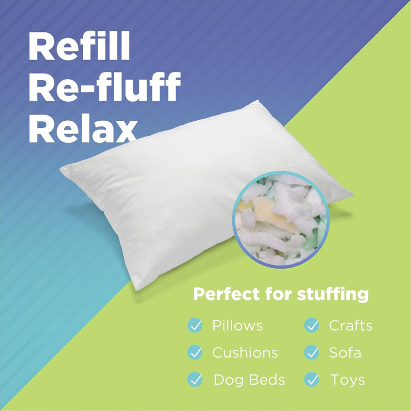 Shredded Foam Filling Made from Recycled Materials – Lightweight Moldable Foam Filling, 12" H x 10" W x 7" D
