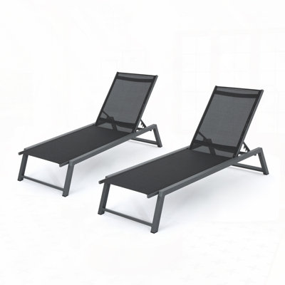 Outdoor Chaise Lounge Set of 2 with Adjustable Aluminum Frame and PVC-coated polyester Mesh