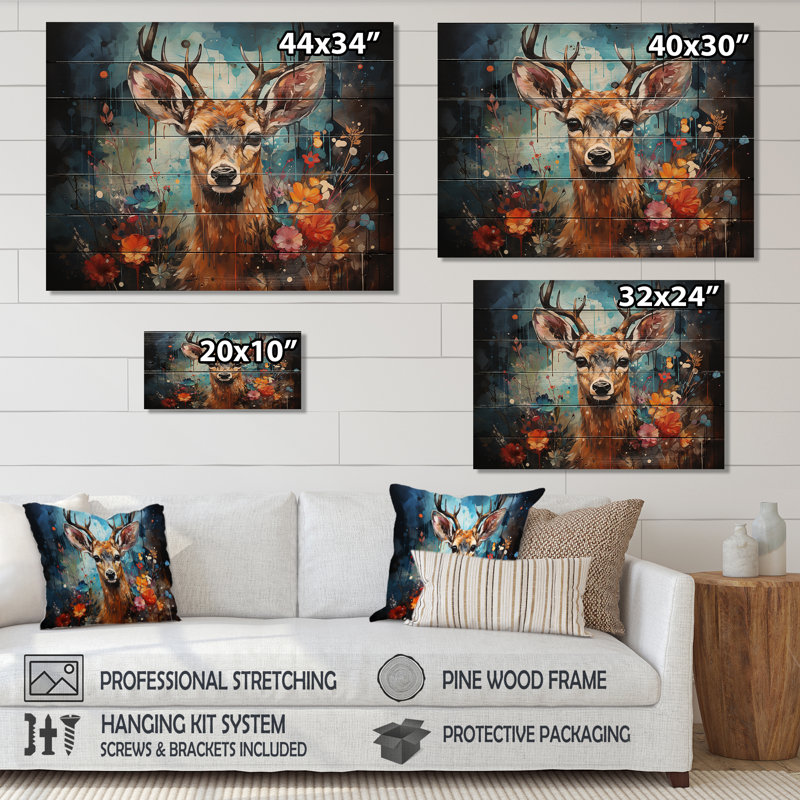 «Deer Graceful Fawn Collage II», reproduction sur bois, H 24 po x l 32 po x P 0,78 po