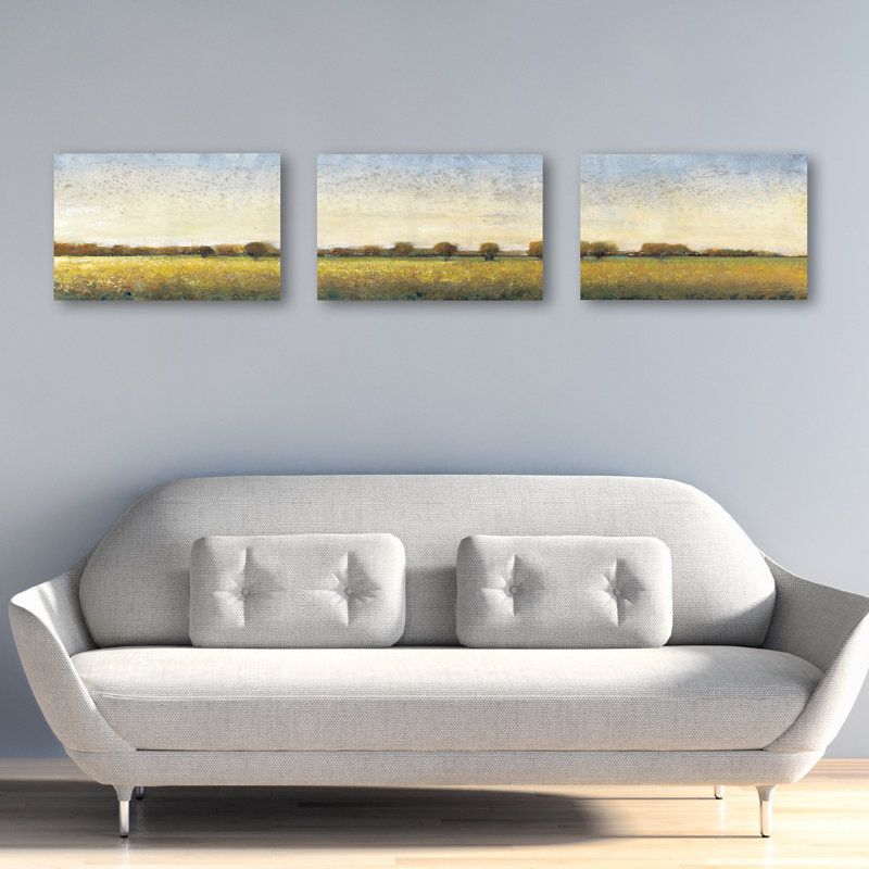 «Landscape Trees and Flowers in Field Triptych», ensemble de 3 reproductions d'art sur papier sans cadre