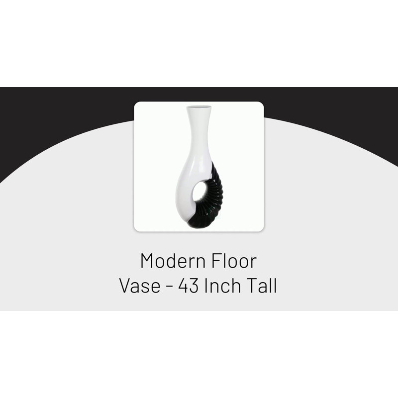 Modern Black and White Tall Fiberglass Floor Vase
