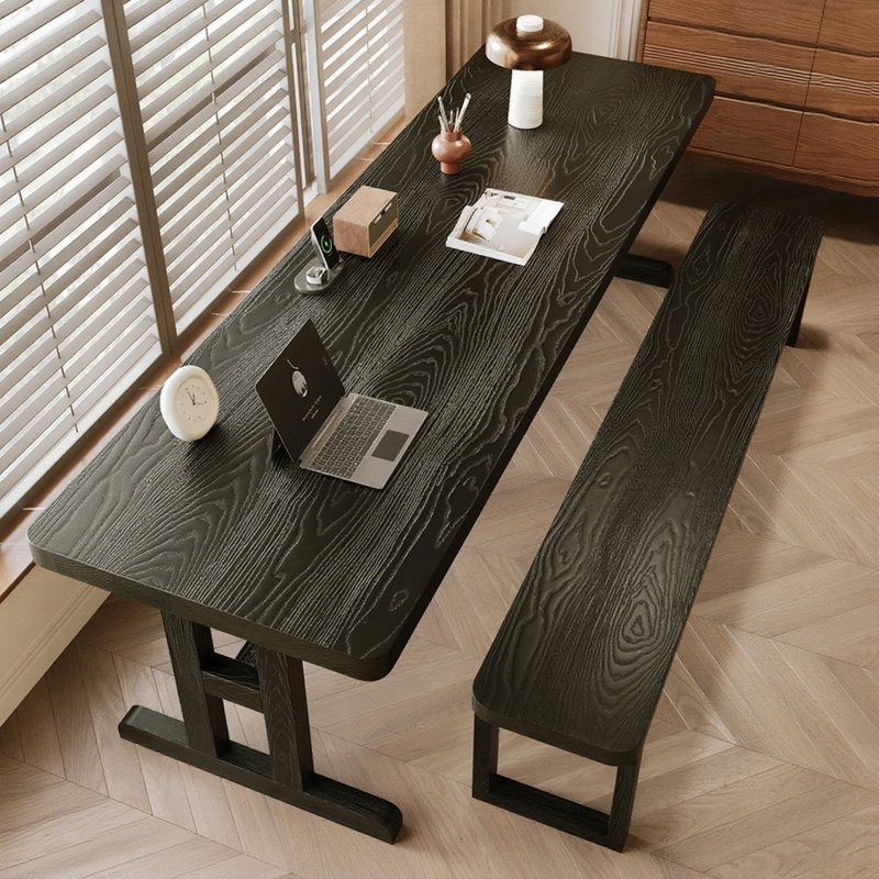 Bureau d'écriture rectangulaire en bois massif noir, H 29,53 po x l 62,99 po x P 23,62 po