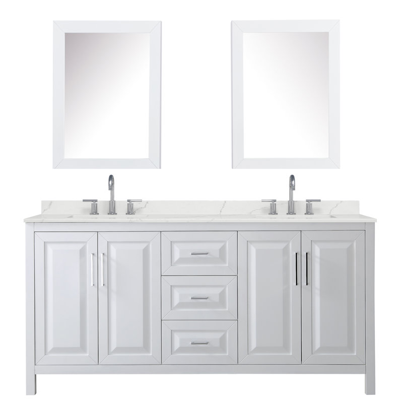 Daria 72'' W Vanity, White, Polished Chrome, Giotto Quartz