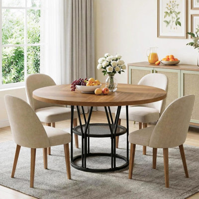 47 po, table ronde de 47 po pour 4 à 6 personnes, table de cuisine moderne avec tablette de rangement et cadre en métal pour salle à manger, salon, bureau, appartement