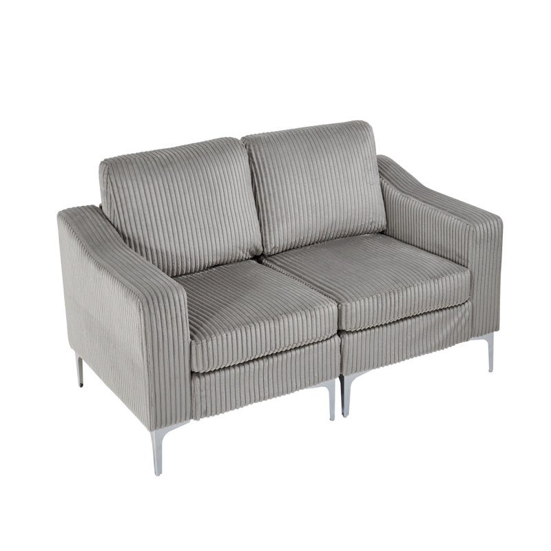 Canapé modulaire à deux places en velours côtelé gris Corduroy, assise douce et relaxante, installation simple, structure, coussin gris, confortable, facile à assembler avec les outils de quincaillerie d'installation, structure