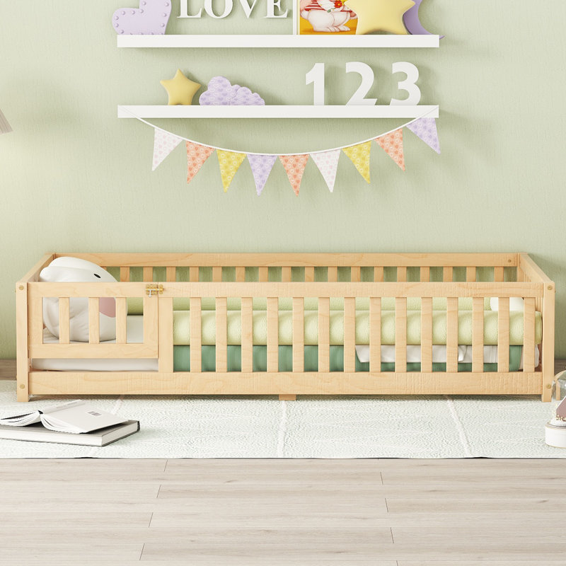 Cromlish Solid Wood Slat Headboard Design,Standard Bed, Natural, Queen