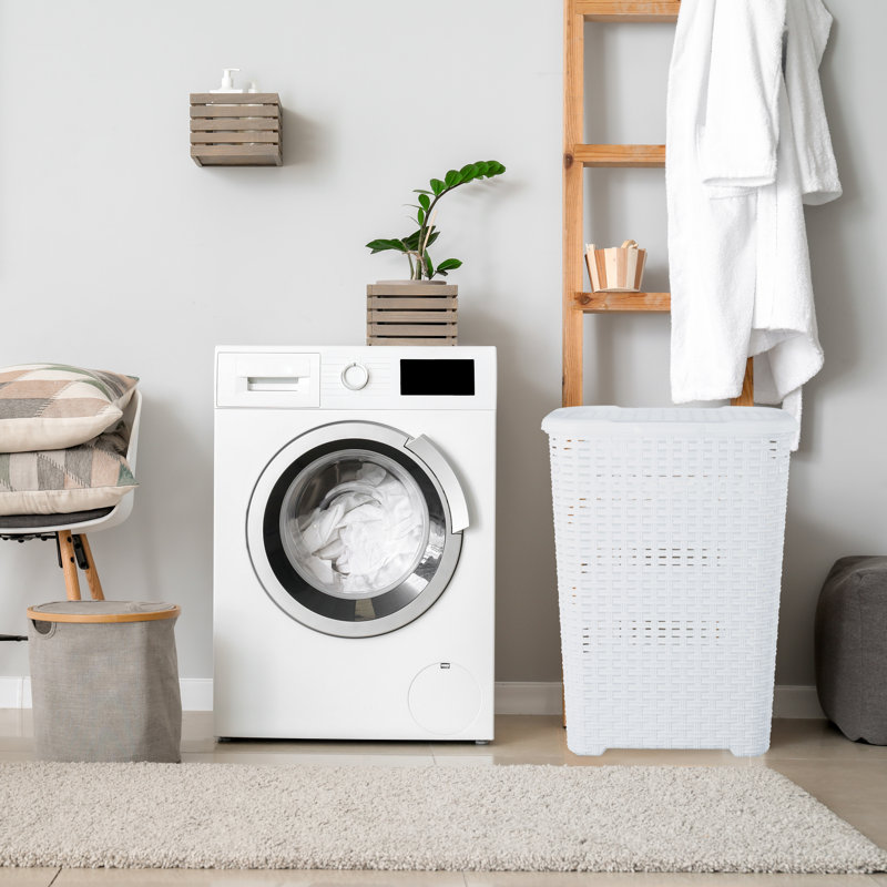 Plastic Laundry Hamper with Handles, White