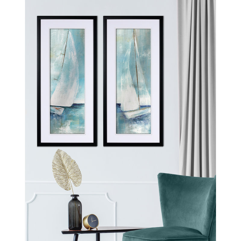« simply voilier », ensemble de 2 reproductions de peintures à l’acrylique encadrées