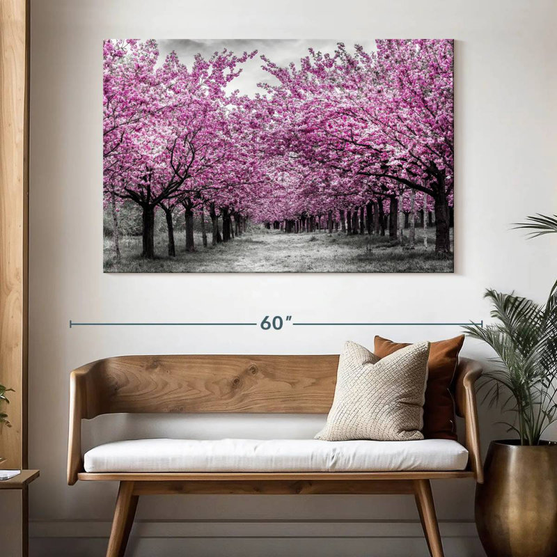Harnek, belle allée de cerisiers en fleurs, H 34 po x l 51 po