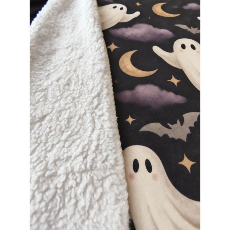 Jeté d'Halloween fantôme citrouille et chat noir Sherpa, couverture décorative douillette pour canapé, canapé et lit, Twin, C