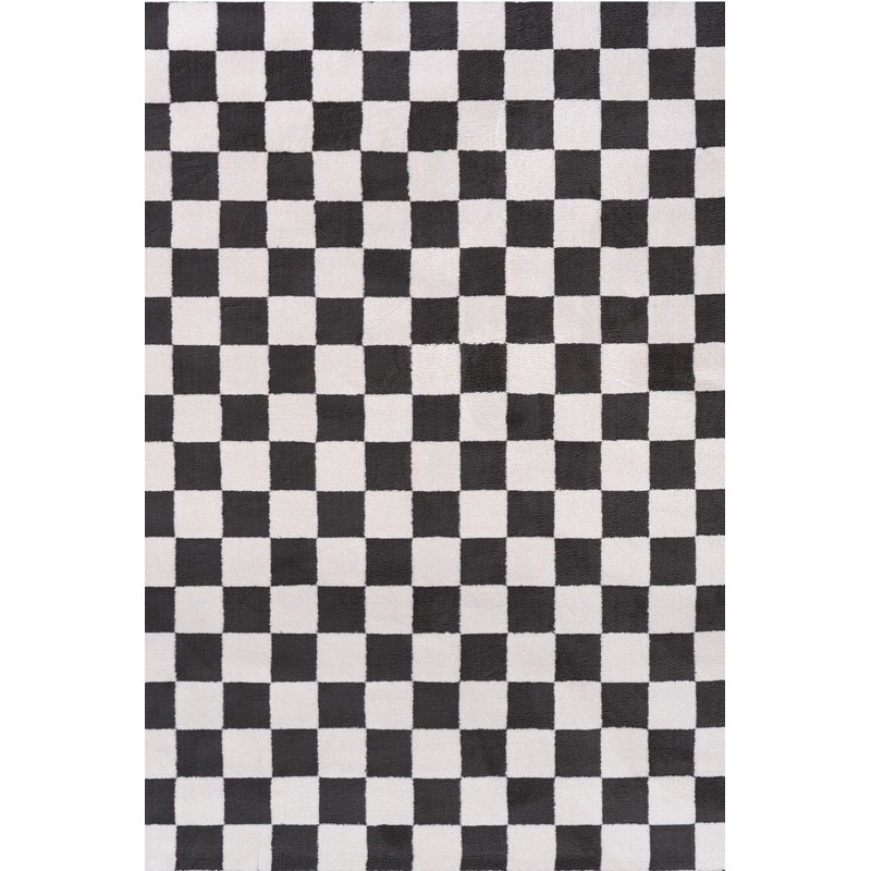 Loft Modern Checkerboard Living Room Area Rug and Runner Soft Pile, Dark Grey/Ivory, Rectangle 80 x 150 cm