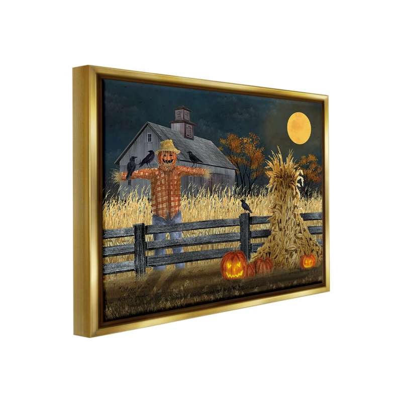 "Scarecrow Farm Landscape" par Billy Jacobs sur toile, Cadre flottant métallique doré, H 17 po x l 21 po