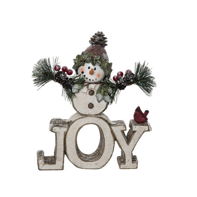 Décoration de Noël bonhomme de neige en résine blanc cassé 8,5 po 