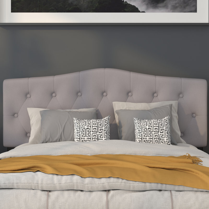 Tête de lit tapissier arquée capitonnée à boutons Ciriaca, Gris clair, Grand