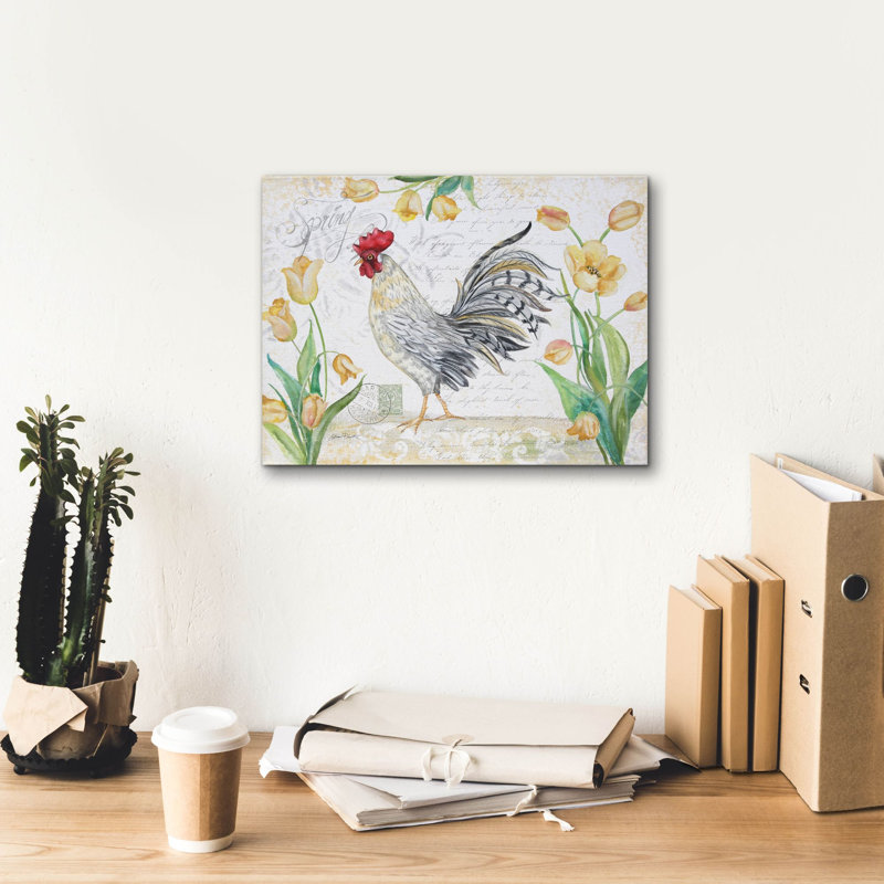  «Seasonal Rooster 4» par Jean Plout, art mural sur toile, H 12 po x l 16 po x P 0,75 po