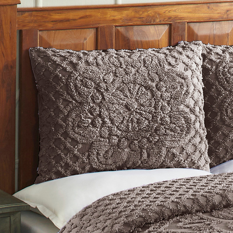 Ensemble de couvre-lit en chenille Trevor pour lit simple, ensemble de couvre-lit 100% coton avec 1 taie décorative standard, literie traditionnelle héritage texturée, confort toutes saisons respirant et doux, certifié OEKO-TEX, cacao