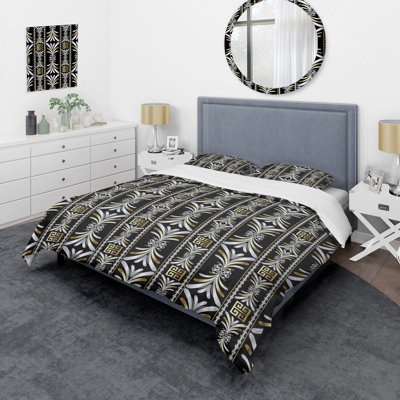 White And Black Floral Striped Striped Duvet Cover