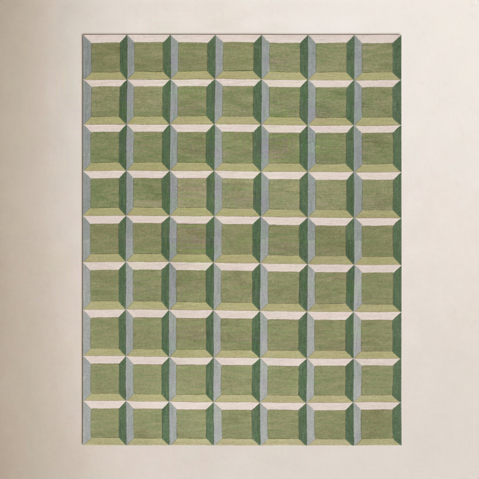 Giedre Green Beige Hand-Tufted Wool Rug, Rectangle 9' x 12'