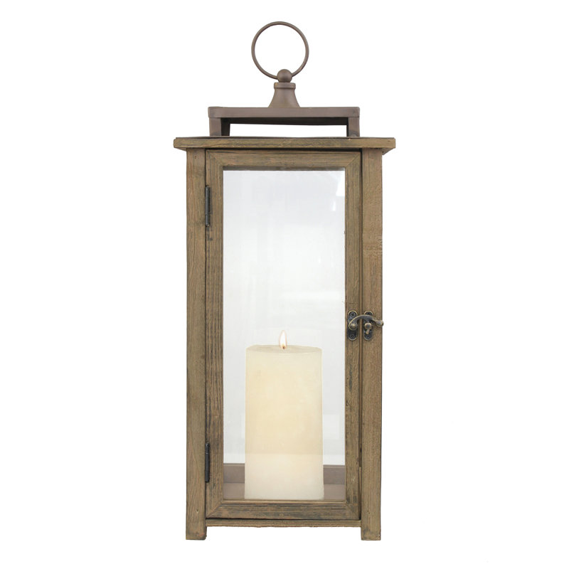 Wood Tabletop Lantern, 17.11" H x 7.87" W x 7.87" D