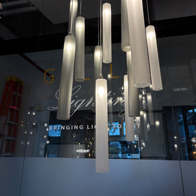 Rainfall 11 Frosted White & Grey Glass Pendants Chandelier