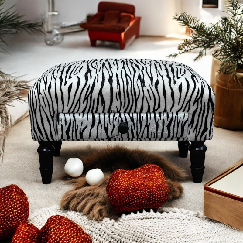 Stylish 40cm Wide Velvet Animal Print Footstool Ottoman – Rectangle Storage Seat for Living Room or Bedroom