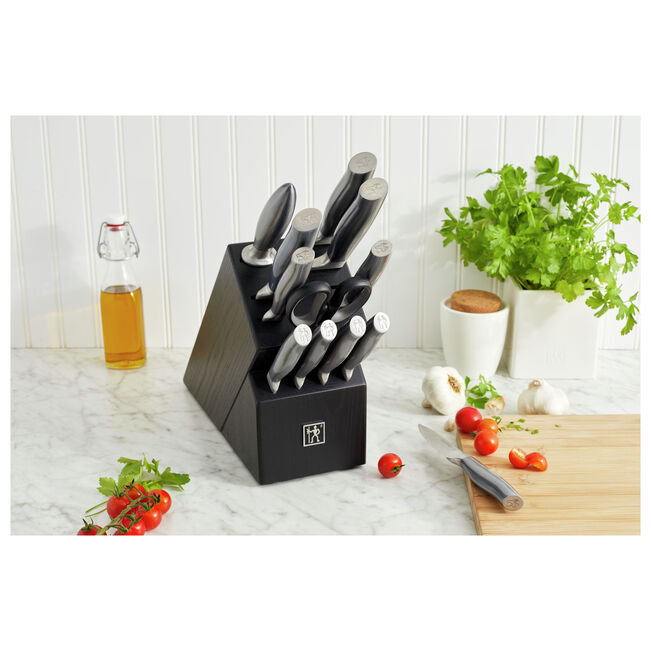 HENCKELS Graphite 13-Piece Knife Set with Block, Kitchen Knife Sharpener, Chef Knife, Steak Knife, Black, Stainless Steel