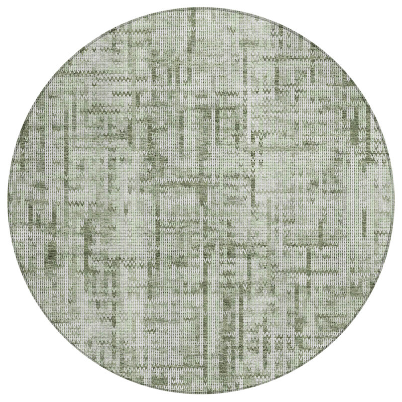 Machine Washable Indoor/Outdoor Bernadette ACN2130 Striped Rug, Round 8'