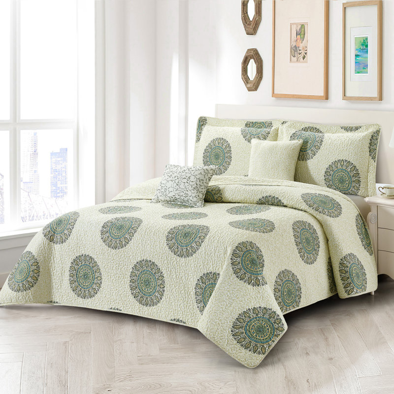  Ensemble de courtepointe réversible 5 pièces Encore, Courtepointe pour lit grand + deux taies décorati