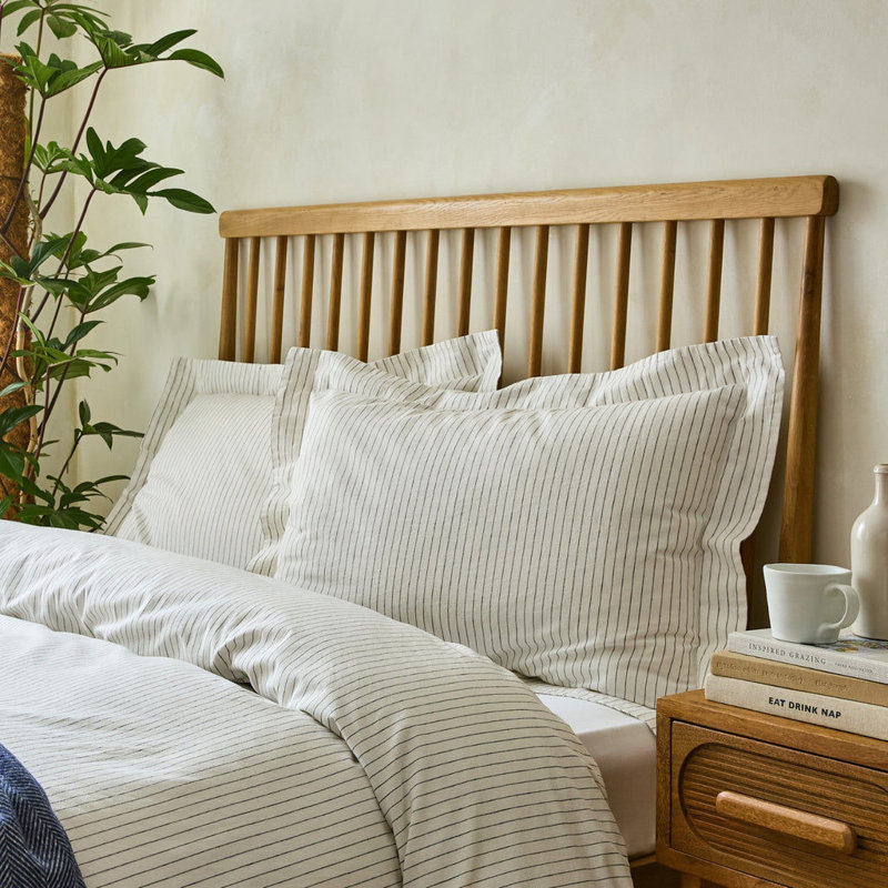 Argonia Linen Cotton Blend Oxford Border Superking Pillowcase Pair with Charcoal Grey Pinstripe