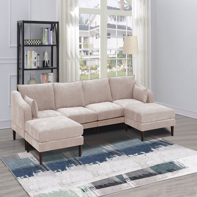 Moderne magnifique ensemble modulaire de 6 pièces modulaires avec accoudoirs et fauteuil avec repose-pieds et canapé en U