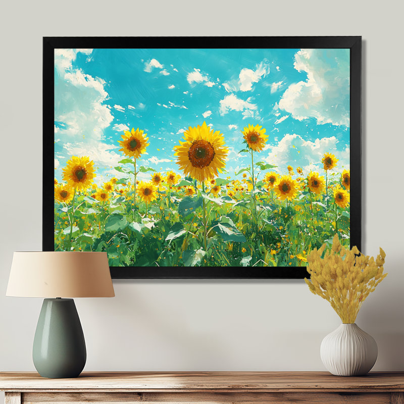 «Draiman Country Side Sunflowers Field Sky Horizon IV» - Art mural tournesols, Reproduction encadrée d'une seule photo