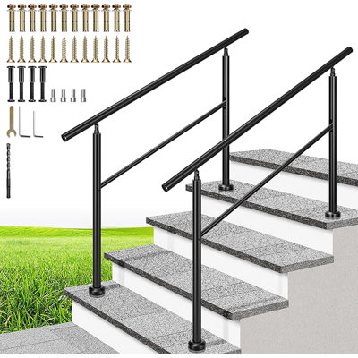 4 Step Alloy Steel Black Round Exterior Hand Rails(2-Pack)