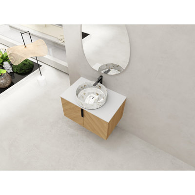 Meuble-lavabo de 30 po avec lavabo d'art en céramique et porte à fermeture en douceur, montage mural, contreplaqué