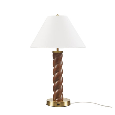 Lampe de table texturée avec port USB-C, finition en faux bois blanc, hauteur de 22,5 po