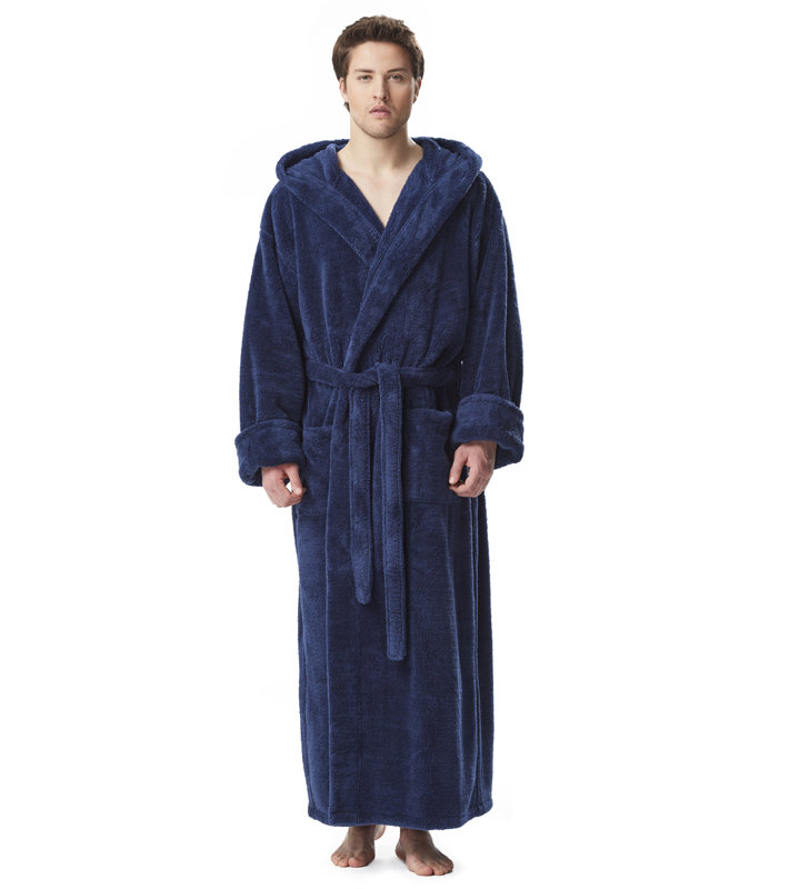 Peignoir en molleton pour cheville avec poches et capuche, TTG, Bleu marine