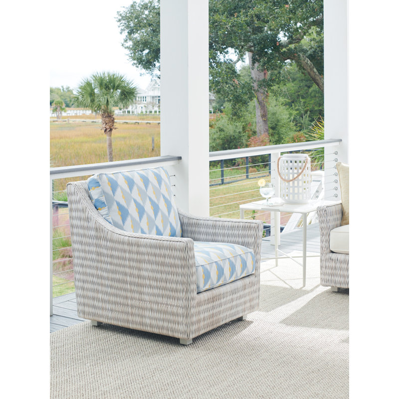 Oyster White and Taupe Herringbone Wicker Dining Chair