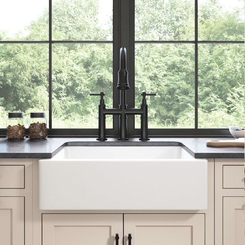 24"L X 19"W Ceramic White Apron Front Kitchen Sink, Deep Bowls, High - End Modern Design, Stain And Scratch , Surface Easy To Clean Lifestyle