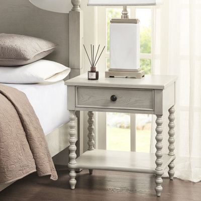 Table de chevet - Bois massif blanchi naturel, glissière de tiroir en métal, décor, installation facile, l 24 po x P 18 po H 26 po avec finition, glissade, fascination, produit d'assemblage simple,