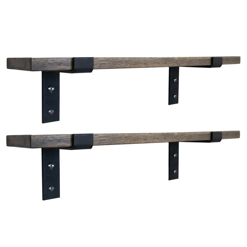 Teeanna 2 Piece Oak Bracket Shelf, 1" H x 12" W x 6" D, Carbon Gray