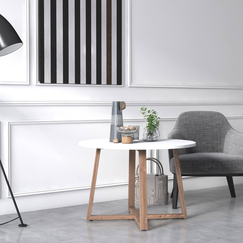 Loom Round Coffee Table, Center Tea Table with Wood Leg, Nordic Design Cocktail Table, 43cm H x 80cm W x 80cm D