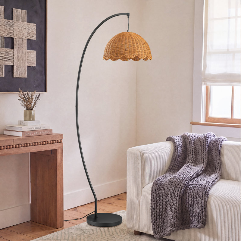 Lampe sur pied 69 po arquée et arquée tissée organique avec télécommande Sienna, ampoule incluse