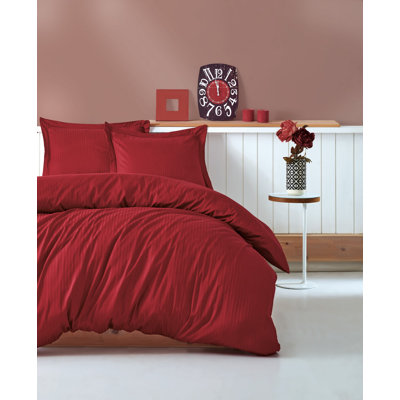 Luxury Satin Double Quilt Cover Set, Claret Red | 100% Cotton Satin, 78.7 x 86.6 inches | Includes Flat Sheet (94.5 x 102.4 in) & 2 Oxford Pillowcases (19.7 x 27.6 in) | Machine Washable, Elegant Reactive Printing, Button Closure