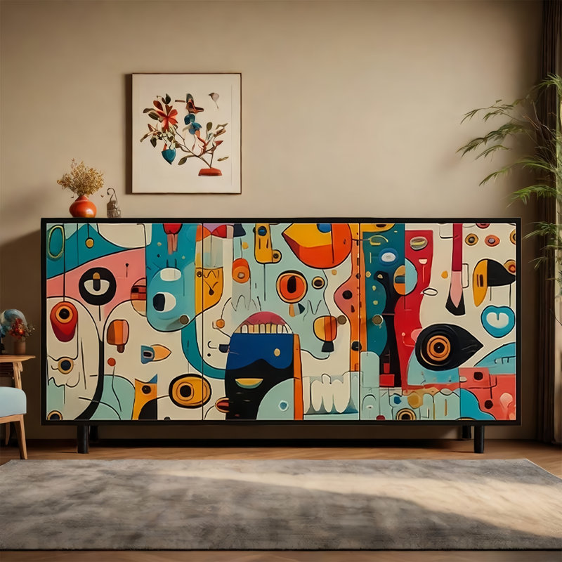 French Abstract Solid Wood Sideboard Storage Cabin
