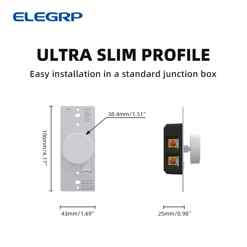 3 Tamper Resistant 600 Watt Rotary Single Pole Dimmer